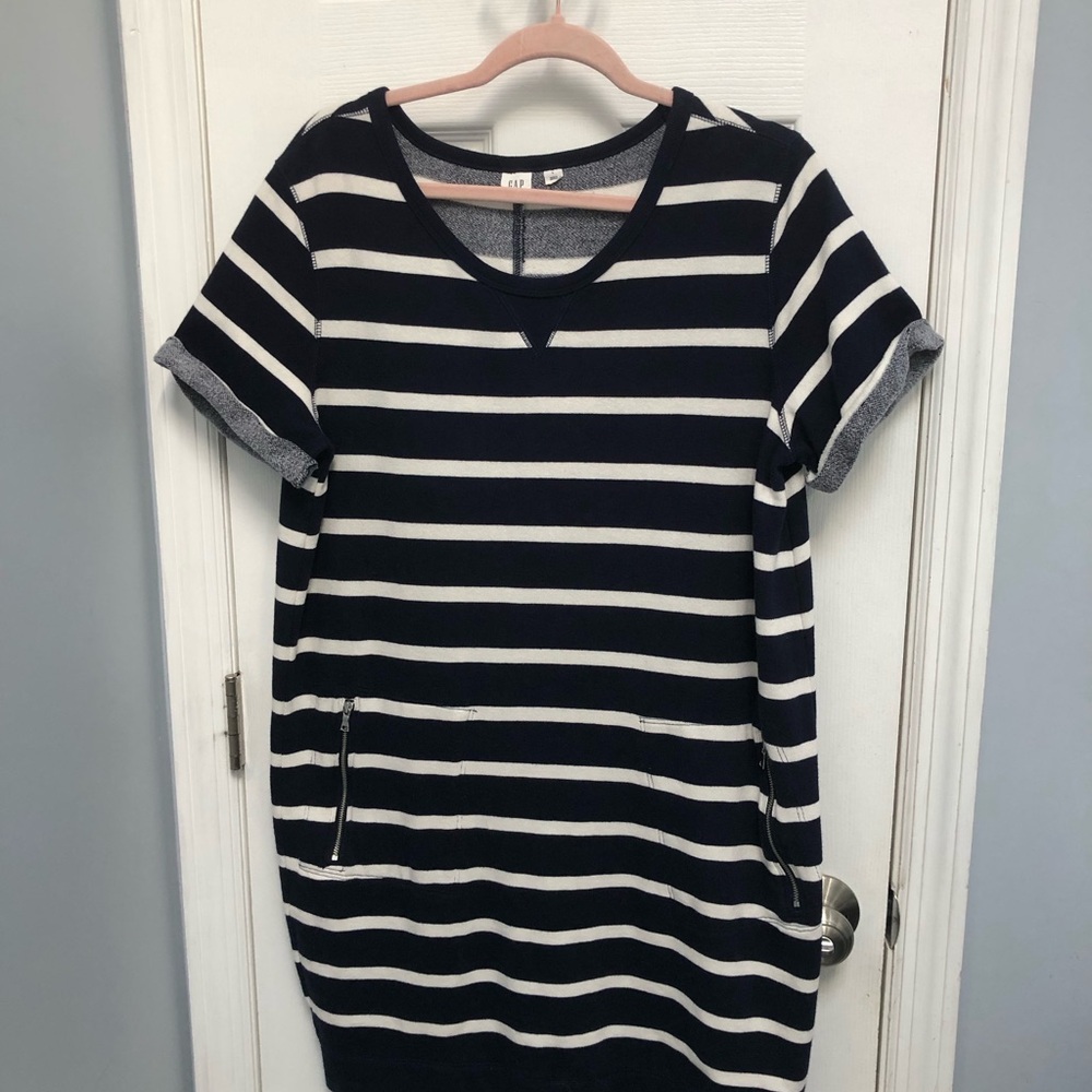 Gap Dress Nautical Mariner Navy White Stripe pockets Short Sleeve Preppy Large